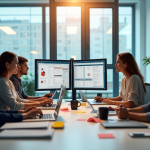Espace de travail moderne avec équipe collaborant