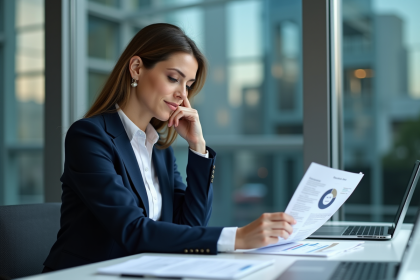 Femme d'affaires en réunion avec rapport de cybersécurité