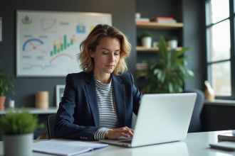 Femme professionnelle analysant des données web au bureau
