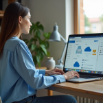 Jeune femme au bureau utilisant un ordinateur portable