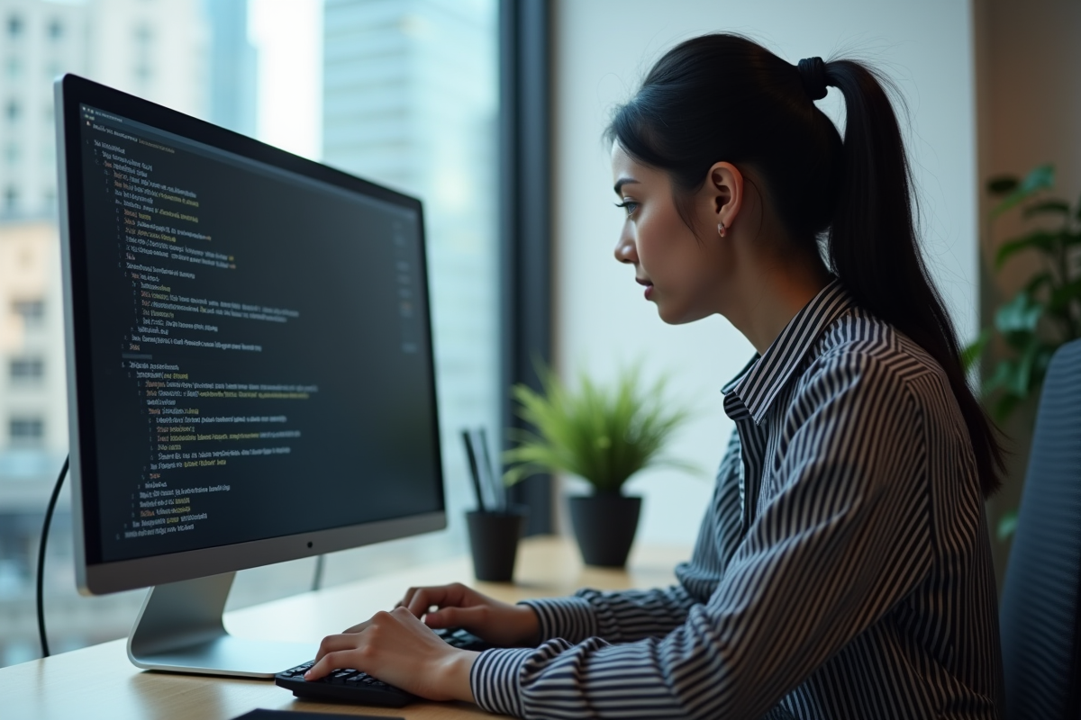 Jeune femme regardant ses mots de passe sur un ordinateur moderne