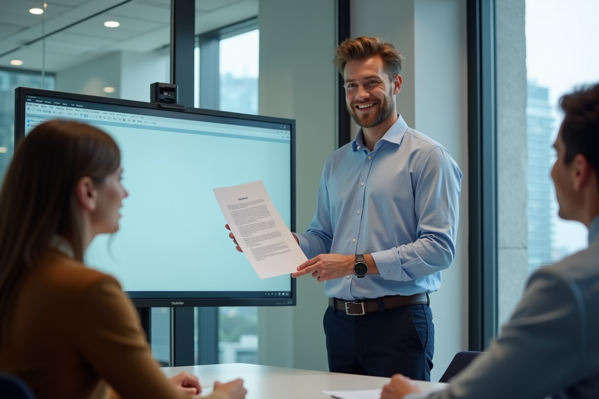 Homme en présentation dans un bureau moderne