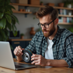 Homme examine une pièce auto dans un appartement moderne