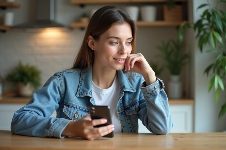 Jeune femme décontractée dans sa cuisine moderne