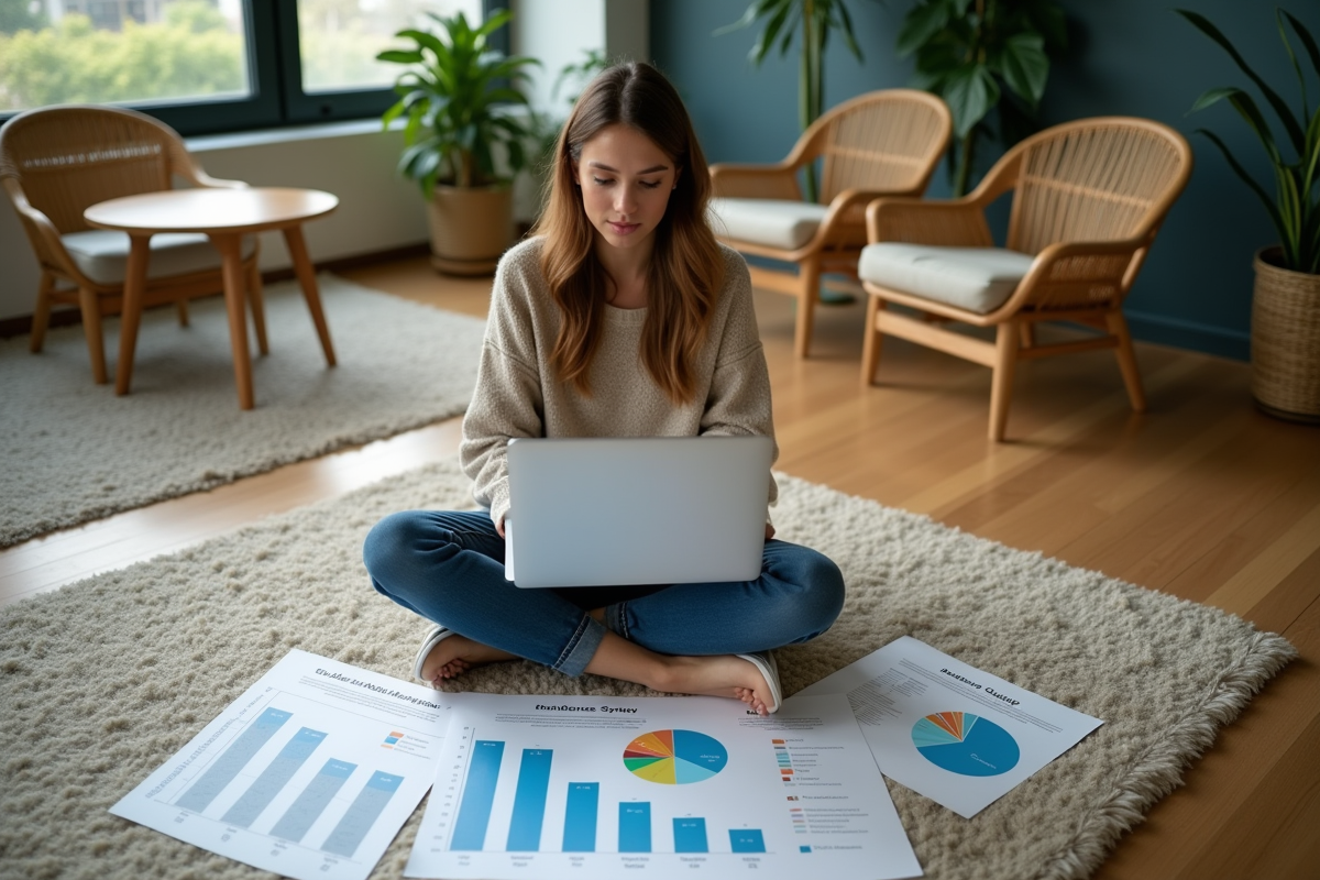 Jeune femme travaillant sur un ordinateur portable dans un espace coworking