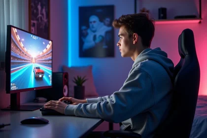 Jeune homme jouant à Rocket League sur son ordinateur