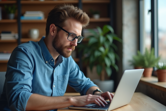 Jeune homme en bureau moderne utilisant un VPN