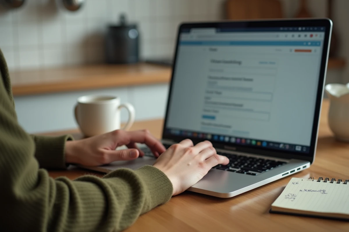 Mains tapant sur un ordinateur portable pour résoudre un problème de connexion au webmail ac Normandie