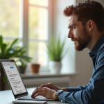 Personne travaillant à un bureau moderne avec un ordinateur et boîte mail
