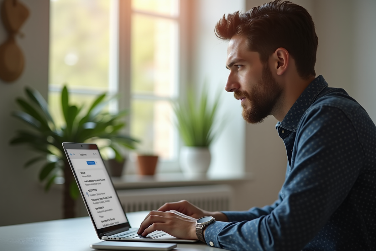 Personne travaillant à un bureau moderne avec un ordinateur et boîte mail