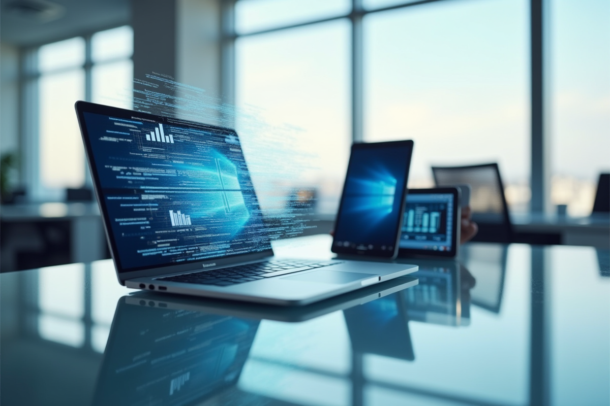 Laptop smartphone et tablette modernes dans un bureau lumineux